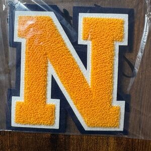 Chenille Varsity Letter N - Golden Yellow with Navy Outline